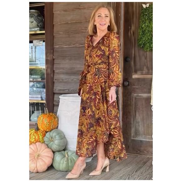 NWT Vince Camuto Paisley Print Asymmetric Hem Midi Dress PS Boho Fall Holiday - Picture 15 of 15